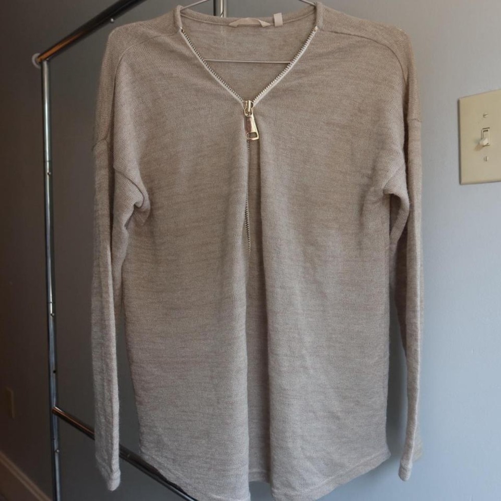 Cream Long Sleeve Fall Winter Zip Up Medium‎ Womens